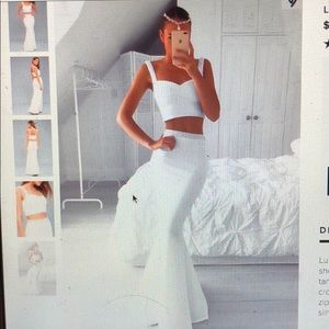 WHITE BEADED TWO PIECE DRESS